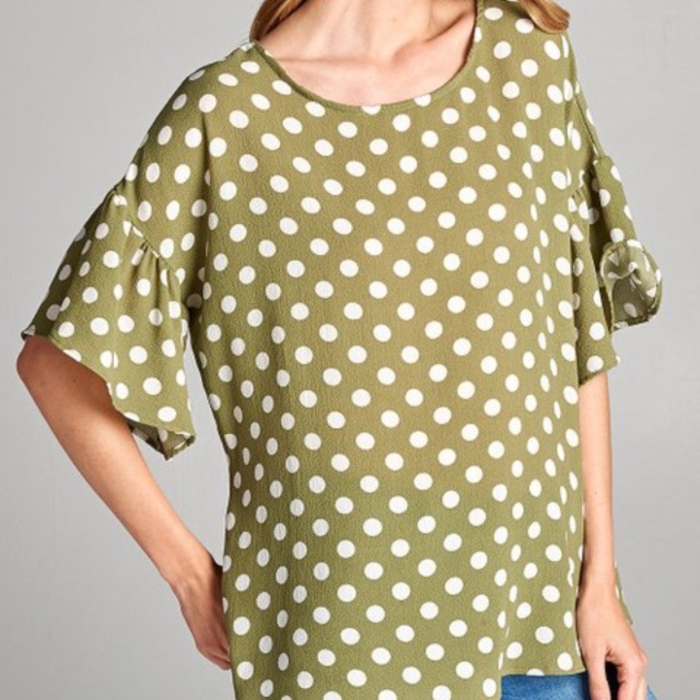 Sage & White Polka Dot Bell-Sleeve Top
